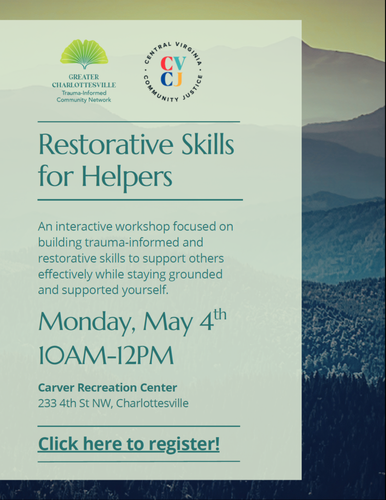 Restorative Skills for Helpers Monday May 4 10am-12pm Carver Recreation Center